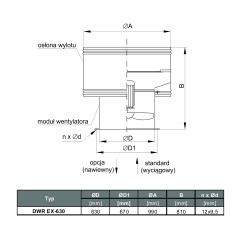 TYWENT Wentylator dachowy przeciwwybuchowy DWR EX-630/6 - 3G/3D - 8820m3/h - FI 630mm