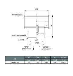 TYWENT Wentylator dachowy przemysłowy DWR-31/2A 3F - 3200m3/h - FI 315mm