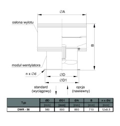 TYWENT Wentylator dachowy przemysłowy DWR-56A/4 1F - 7300m3/h - FI 560mm