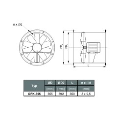 TYWENT Wentylator kanałowy przemysłowy OFK-355/2A 1F - 4800m3/h - FI 355mm