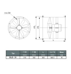 TYWENT Wentylator kanałowy przemysłowy OLO-31/4 K 1F - 1780m3/h - FI 315mm