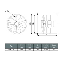 TYWENT Wentylator kanałowy przemysłowy OLO-56A/4 K 1F - 11500m3/h - FI 560mm