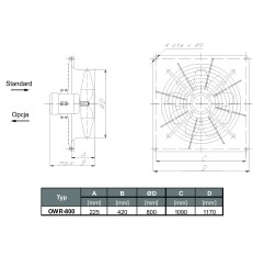 Wentylator ścienny przemysłowy OWR-800 1F - 18800m3/h - FI 800mm