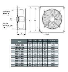 TYWENT Wentylator ścienny RUDI-S 250 D - 1025m3/h - FI 250mm