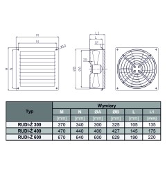 TYWENT Wentylator ścienny z żaluzją RUDI-Ż 300 - 1650m3/h - FI 300mm