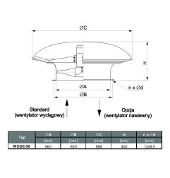 TYWENT Wentylator  dachowy przeciwwybuchowy WODE-56 S 3G/3D - 7370m3/h - FI 560mm