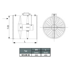 TYWENT Wentylator ścienny przemysłowy WOJM-50/4 3F - 7800m3/h - FI 500mm