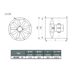 TYWENT Wentylator  kanałowy przeciwwybuchowy WOKE-31 3G/3D - 2808m3/h - FI 315mm