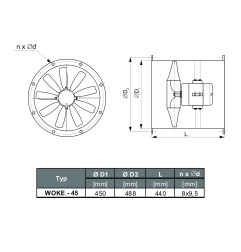 TYWENT Wentylator  kanałowy przeciwwybuchowy WOKE-45 D 3G/3D - 7350m3/h - FI 450mm